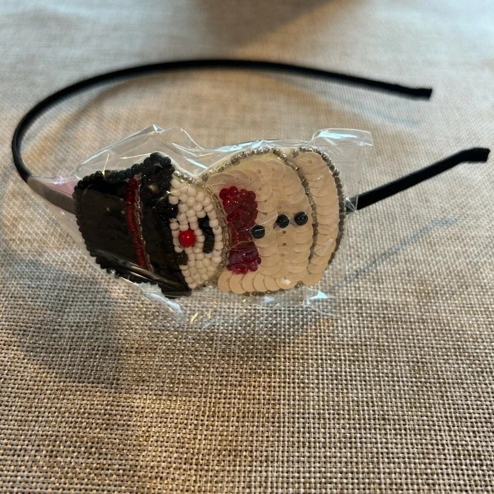 Beaded Black and White Snowman/Holiday Headband